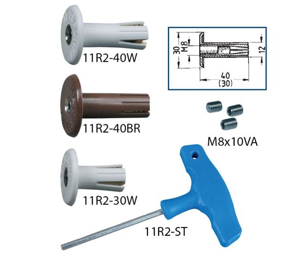 Wandbolzen, M8-Innengewinde, KU, weiß, MP, L 30mm