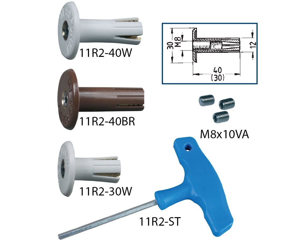 Wandbolzen, M8-Innengewinde, KU, weiß, SP, L 40mm