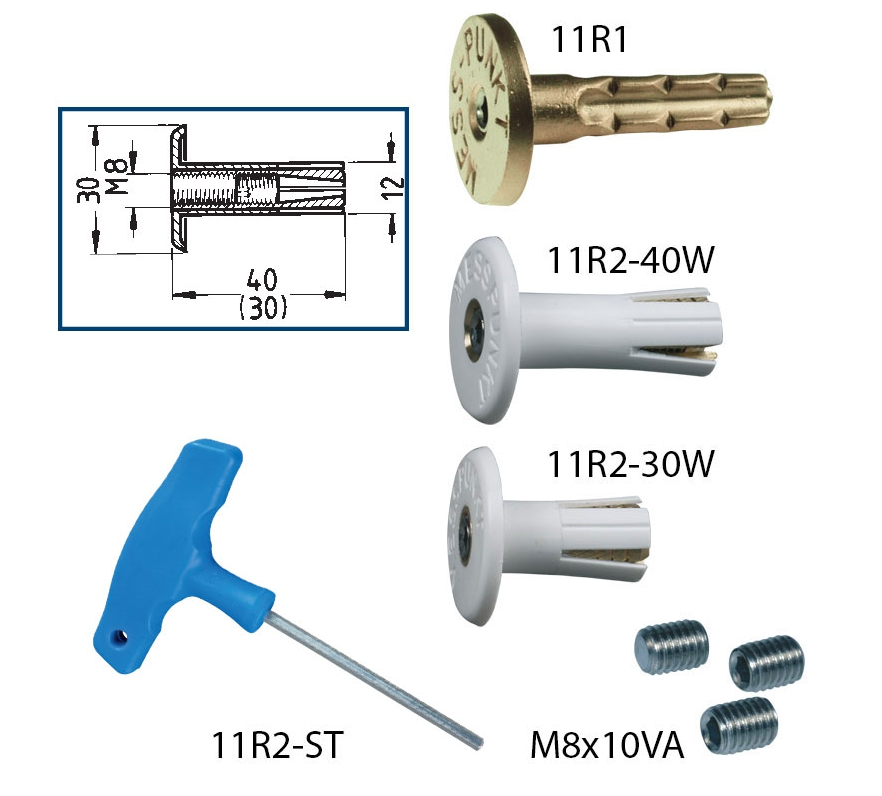 Wandbolzen, M8-Innengewinde, KU, weiß, AP, L 40mm