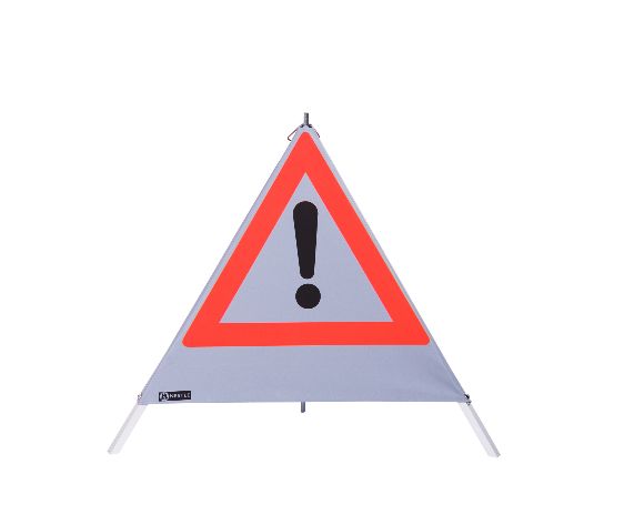 Warnpyramide / Faltsignal, mit Mittelfuß, 70cm, Gefahrenzeichen + "Wunschtext", retroreflektierend