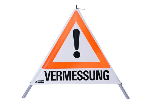 Warnpyramide / Faltsignal mit Mittelfuß, 90cm, tagesleuchtend, Gefahrenzeichen + "Vermessung"